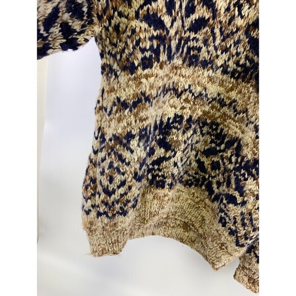 Indian Weavings Wool Sweater Brown Navy Chunky Knit Pullover Ecuador Oversized - Picture 4 of 13